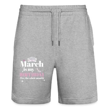 Mars est mon anniversaire Oui Tout le mois né en - Short de jogging bio TRAINER Stanley/Stella unisexe - gris chiné - Devant - Nik (191cm) & Marisol (170cm)