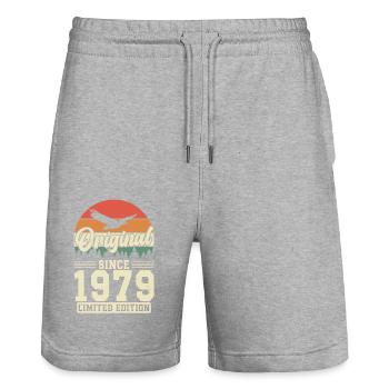 Unique 1995 Vintage rétro Design - Short de jogging bio TRAINER Stanley/Stella unisexe - gris chiné - Devant - Nik (191cm) & Marisol (170cm)