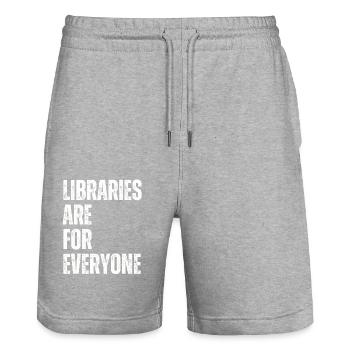 Libraries are for everyone Book lovers - Stanley/Stella Trainer Unisex Organic Jogging Shorts - heather grey - Front - Nik (191cm) & Marisol (170cm)