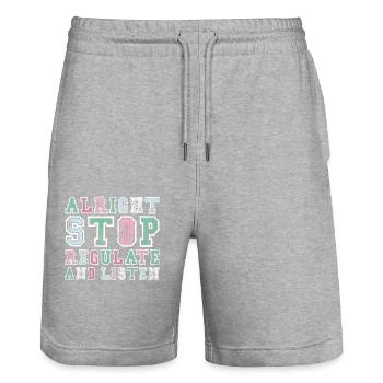 Stop Regulating and Listening Teacher - Stanley/Stella Trainer Unisex Organic Jogging Shorts - heather grey - Front - Nik (191cm) & Marisol (170cm)