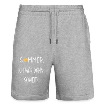 Sommer. Ich wär dann soweit! Lustige Sprüche - Stanley/Stella Unisex Bio Joggingshorts Trainer  - Grau meliert - Vorne - Nik (191cm) & Marisol (170cm)