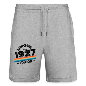 Unique depuis 1927 Edition Anniversaire Millésime 1927 - Short de jogging bio TRAINER Stanley/Stella unisexe - gris chiné - Devant - Nik (191cm) & Marisol (170cm)