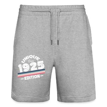 Unique seit 1925 Edition Geburtstag Vintage 1925 - Stanley/Stella Unisex Bio Joggingshorts Trainer  - Grau meliert - Vorne - Nik (191cm) & Marisol (170cm)