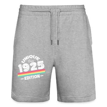 Unique seit 1925 Edition Geburtstag Vintage 1925 - Stanley/Stella Unisex Bio Joggingshorts Trainer  - Grau meliert - Vorne - Nik (191cm) & Marisol (170cm)