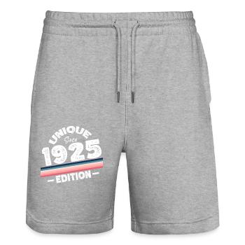 Unique seit 1925 Edition Geburtstag Vintage 1925 - Stanley/Stella Unisex Bio Joggingshorts Trainer  - Grau meliert - Vorne - Nik (191cm) & Marisol (170cm)