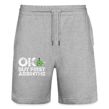 OK But First Absinthe T-Shirt Funny Drinking Wine - Stanley/Stella Trainer Unisex Organic Jogging Shorts - heather grey - Front - Nik (191cm) & Marisol (170cm)