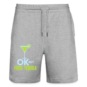 OK But First Tequila Drunk Lover T-Shirt Alcohol - Stanley/Stella Trainer Unisex Organic Jogging Shorts - heather grey - Front - Nik (191cm) & Marisol (170cm)