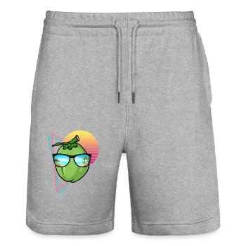 Retro Kokosnuss Design - Stanley/Stella Unisex Bio Joggingshorts Trainer  - Grau meliert - Vorne - Nik (191cm) & Marisol (170cm)