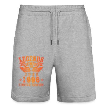 Legends were born in Juni 1996 Geburtstag - Stanley/Stella Unisex Bio Joggingshorts Trainer  - Grau meliert - Vorne - Nik (191cm) & Marisol (170cm)
