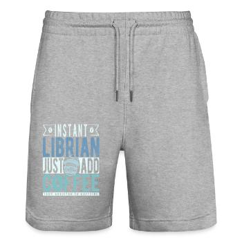 Instant Librian Just Add Coffee - Stanley/Stella Trainer Unisex Organic Jogging Shorts - heather grey - Front - Nik (191cm) & Marisol (170cm)