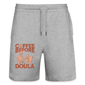 Doula Coffee Before Birth Worker Coffee Lover - Stanley/Stella Unisex Bio Joggingshorts Trainer  - Grau meliert - Vorne - Nik (191cm) & Marisol (170cm)