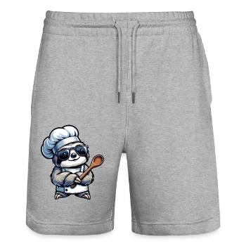 Conception de bande dessinée de chef paresseux mignon - Short de jogging bio TRAINER Stanley/Stella unisexe - gris chiné - Devant - Nik (191cm) & Marisol (170cm)