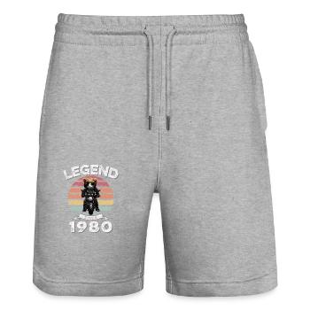 1980 Geburtstag Legend since sunset Teddy - Stanley/Stella Unisex Bio Joggingshorts Trainer  - Grau meliert - Vorne - Nik (191cm) & Marisol (170cm)
