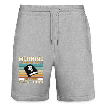 Clergy Lover Morning Is Not My Time I'm A Pastor - Stanley/Stella Trainer Unisex Organic Jogging Shorts - heather grey - Front - Nik (191cm) & Marisol (170cm)
