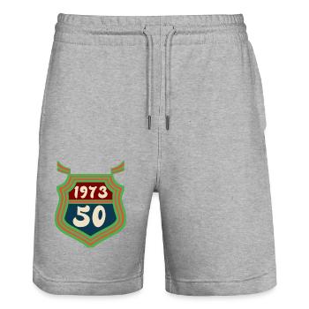 1973 geboren 50 Jahre - Stanley/Stella Unisex Bio Joggingshorts Trainer  - Grau meliert - Vorne - Nik (191cm) & Marisol (170cm)