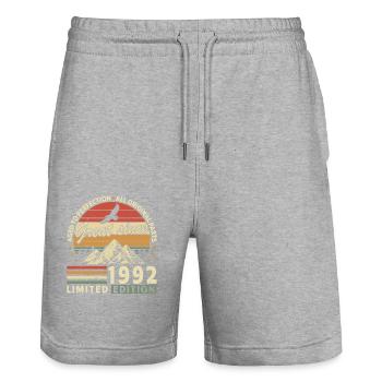 Vintage 1992 - Retro Birthday Gift Idea - Stanley/Stella Trainer Unisex Organic Jogging Shorts - heather grey - Front - Nik (191cm) & Marisol (170cm)