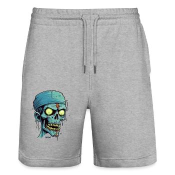 Ein Mumien Zombie Totenkopf - Stanley/Stella Unisex Bio Joggingshorts Trainer  - Grau meliert - Vorne - Nik (191cm) & Marisol (170cm)