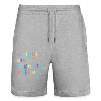 Stop Regulating and Listening Teacher - Stanley/Stella Trainer Unisex Organic Jogging Shorts - heather grey - Front - Nik (191cm) & Marisol (170cm)