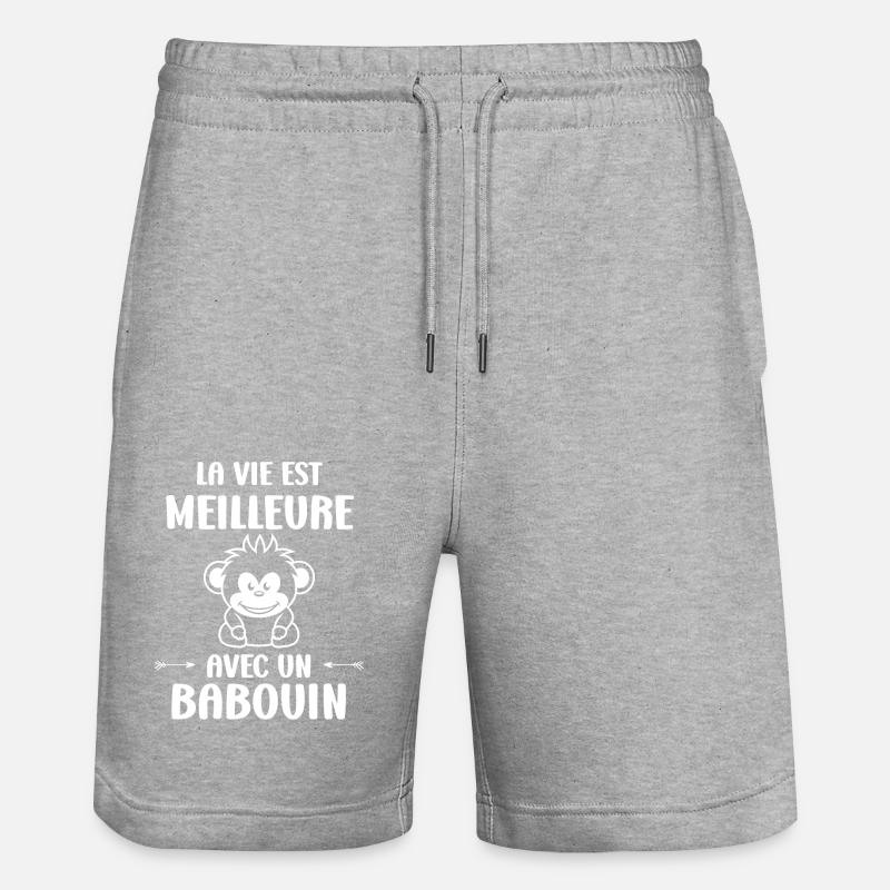 Humour petit singe babouin - Short de jogging bio TRAINER Stanley/Stella unisexe - gris chiné