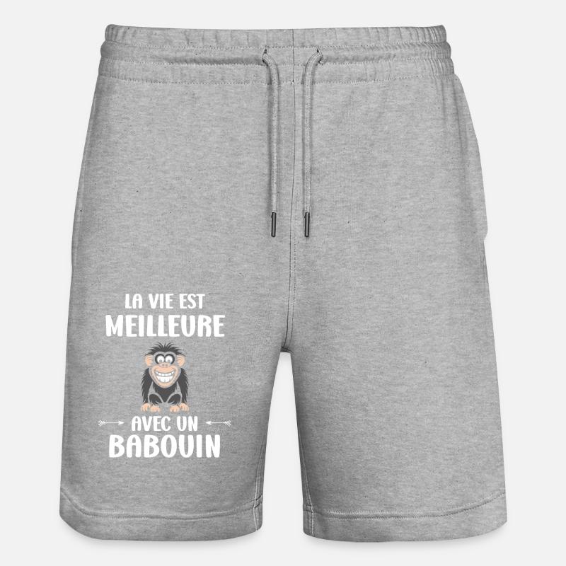 Humour petit singe babouin - Short de jogging bio TRAINER Stanley/Stella unisexe - gris chiné