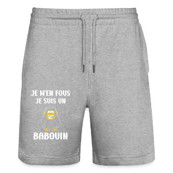 Humour petit singe babouin - Short de jogging bio TRAINER Stanley/Stella unisexe - gris chiné - Devant - Nik (191cm) & Marisol (170cm)