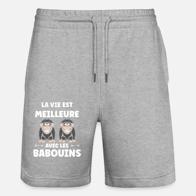 Humour petit singe babouin - Short de jogging bio TRAINER Stanley/Stella unisexe - gris chiné