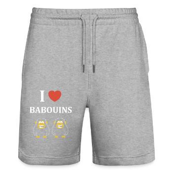 Humour petit singe babouin - Short de jogging bio TRAINER Stanley/Stella unisexe - gris chiné - Devant - Nik (191cm) & Marisol (170cm)