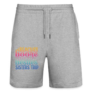 Plages, boissons alcoolisées et voyages des meilleures amies - Short de jogging bio TRAINER Stanley/Stella unisexe - gris chiné - Devant - Nik (191cm) & Marisol (170cm)