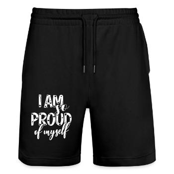 I am so proud of myself Spruch Anerkennung - Stanley/Stella Unisex Bio Joggingshorts Trainer  - Schwarz - Vorne - Nik (191cm) & Marisol (170cm)
