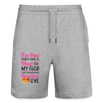Pancake Lover Kids I'm Glad I - Stanley/Stella Trainer Unisex Organic Jogging Shorts - heather grey - Front - Nik (191cm) & Marisol (170cm)
