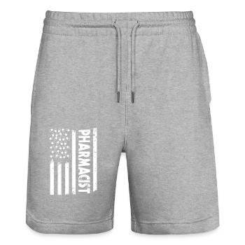 Apothecary America Flag - Stanley/Stella Trainer Unisex Organic Jogging Shorts - heather grey - Front - Nik (191cm) & Marisol (170cm)