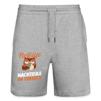 Fleißige Nachteule Nachtschicht - Stanley/Stella Unisex Bio Joggingshorts Trainer  - Grau meliert - Vorne - Nik (191cm) & Marisol (170cm)