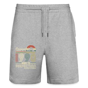 Vintage 1990 - Retro Birthday Gift - Stanley/Stella Unisex Bio Joggingshorts Trainer  - Grau meliert - Vorne - Nik (191cm) & Marisol (170cm)