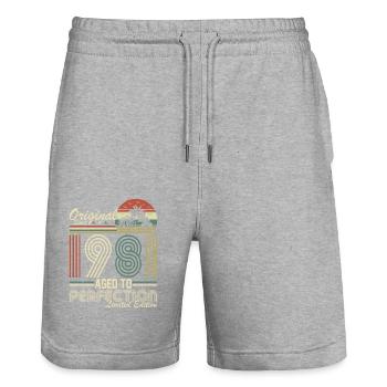 Vintage 1981 - Retro Birthday Legend - Stanley/Stella Trainer Unisex Organic Jogging Shorts - heather grey - Front - Nik (191cm) & Marisol (170cm)