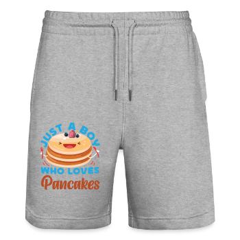 Pancake Lover Kids Boy Just A Boy - Stanley/Stella Trainer Unisex Organic Jogging Shorts - heather grey - Front - Nik (191cm) & Marisol (170cm)