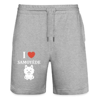 Humour Chien Samoyède - Short de jogging bio TRAINER Stanley/Stella unisexe - gris chiné - Devant - Nik (191cm) & Marisol (170cm)