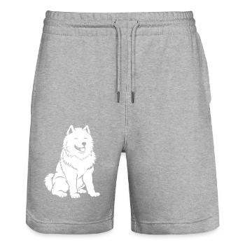 Humour Chien Samoyède - Short de jogging bio TRAINER Stanley/Stella unisexe - gris chiné - Devant - Nik (191cm) & Marisol (170cm)