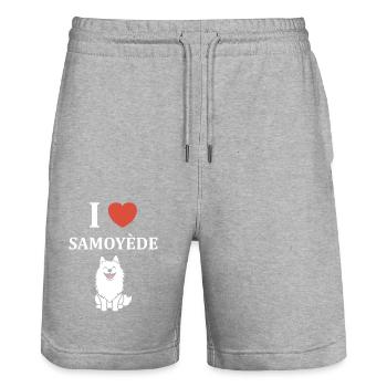Humour Chien Samoyède - Short de jogging bio TRAINER Stanley/Stella unisexe - gris chiné - Devant - Nik (191cm) & Marisol (170cm)