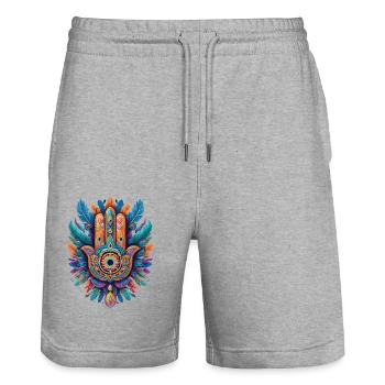 Spirituelle Hamsa Hand Federn Aesthetic Design - Stanley/Stella Unisex Bio Joggingshorts Trainer  - Grau meliert - Vorne - Nik (191cm) & Marisol (170cm)