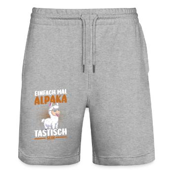 Alpaca - Stanley/Stella Trainer Unisex Organic Jogging Shorts - heather grey - Front - Nik (191cm) & Marisol (170cm)