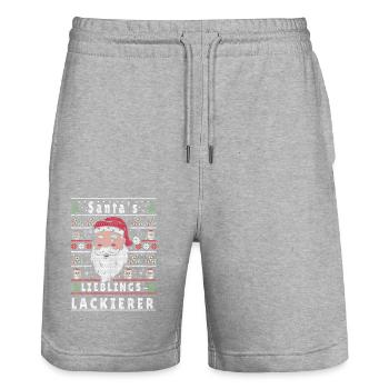 Ugly Christmas SANTA'S FAVORITE PAINTER - Stanley/Stella Trainer Unisex Organic Jogging Shorts - heather grey - Front - Nik (191cm) & Marisol (170cm)