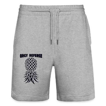 Orgie Arbitre Échangiste Fête Ananas Trio - Short de jogging bio TRAINER Stanley/Stella unisexe - gris chiné - Devant - Nik (191cm) & Marisol (170cm)