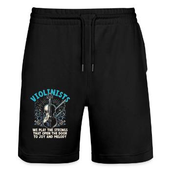Geiger Wir spielen die Saiten, die die Tür öffnen - Stanley/Stella Unisex Bio Joggingshorts Trainer  - Schwarz - Vorne - Nik (191cm) & Marisol (170cm)