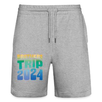 Voyage des frères 2024 - Short de jogging bio TRAINER Stanley/Stella unisexe - gris chiné - Devant - Nik (191cm) & Marisol (170cm)