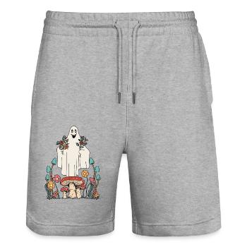 Joyeux Nature Fantôme Flore Automne Halloween - Short de jogging bio TRAINER Stanley/Stella unisexe - gris chiné - Devant - Nik (191cm) & Marisol (170cm)