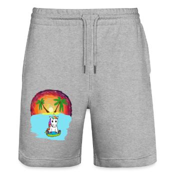 Licorne Mers du Sud Vacances Océan Île Détresse Mer Lac - Short de jogging bio TRAINER Stanley/Stella unisexe - gris chiné - Devant - Nik (191cm) & Marisol (170cm)