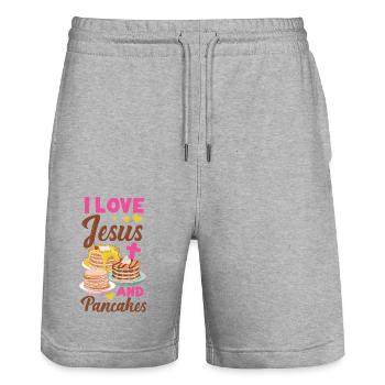 Pancake Lover Kids I Love Jesus - Stanley/Stella Unisex Bio Joggingshorts Trainer  - Grau meliert - Vorne - Nik (191cm) & Marisol (170cm)
