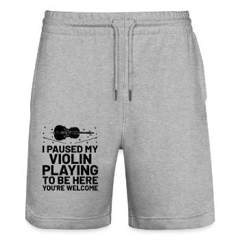 Ich pausierte mein Geigenspiel, um hier zu sein, du bist willkommen - Stanley/Stella Unisex Bio Joggingshorts Trainer  - Grau meliert - Vorne - Nik (191cm) & Marisol (170cm)