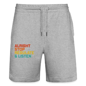 Stop Regulating and Listening Teacher - Stanley/Stella Trainer Unisex Organic Jogging Shorts - heather grey - Front - Nik (191cm) & Marisol (170cm)