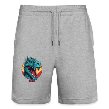 Mascotte de dinosaure Rex Dino - Short de jogging bio TRAINER Stanley/Stella unisexe - gris chiné - Devant - Nik (191cm) & Marisol (170cm)